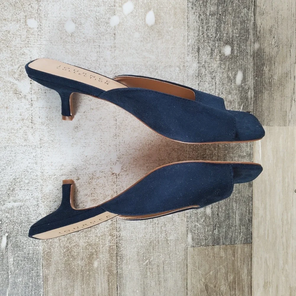 Journee Collection Navy Suede Open-Toe Kitten Heel Mule